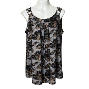 Essentials by Milano Womens Size XL Black Gold Grey Sleeveless Tunic Top NWOT